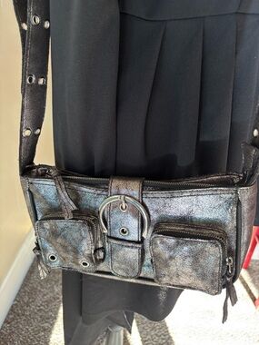 ICING Y2K Buckle Accent Metallic Black Crossbody Bag